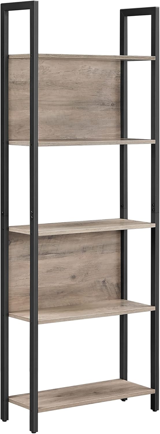 Rustic Brown 5-Tier Steel Frame Bookcase V49385