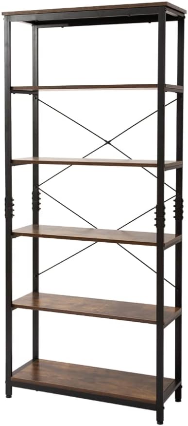 5-Tier Tall Bookcase, Industrial Style Bookshelf, Rustic Brown Z76212