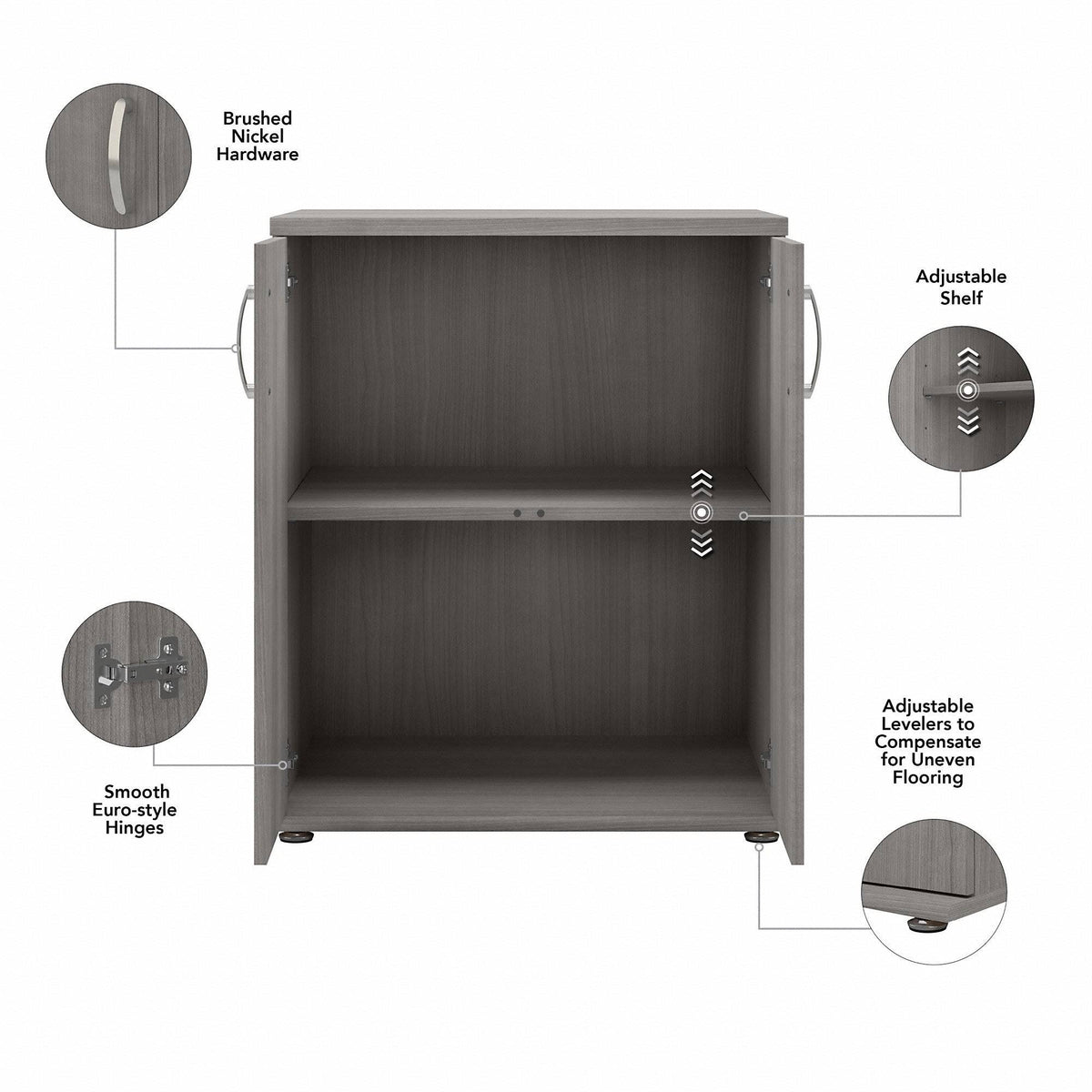 White Floor Storage Cabinet with Doors and Shelves R80519