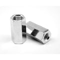 1 1/8 inch x 1 1/2 inch x 3 inch Coarse Thread Hex Rod Coupling Nut Low Carbon Steel Zinc Plated Pk 5 B90650