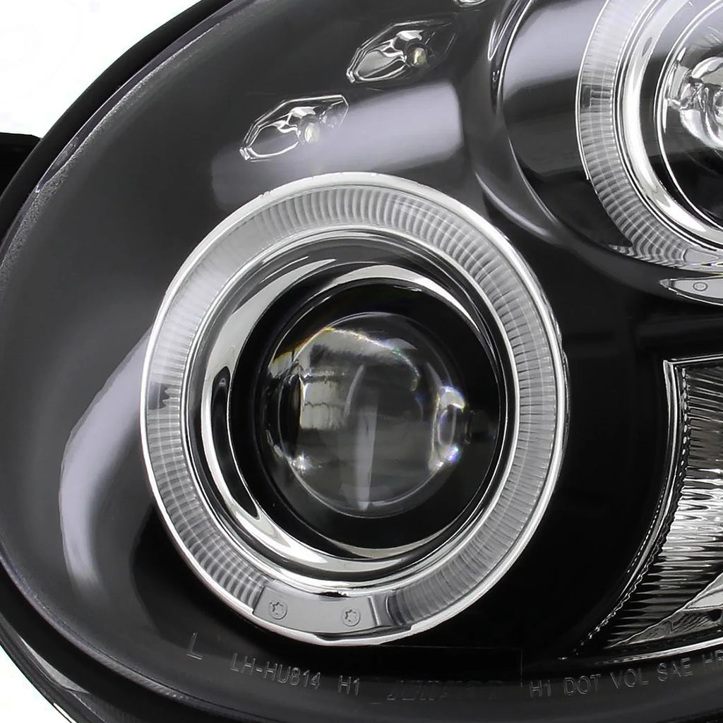 Black LED Dual Halo Projector Headlights Pair Assembly V2691