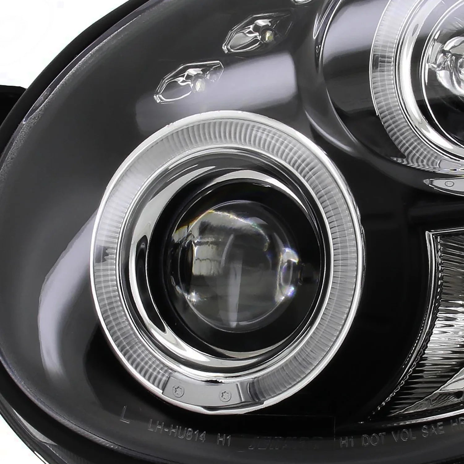 Black LED Dual Halo Projector Headlights Pair Assembly V2691