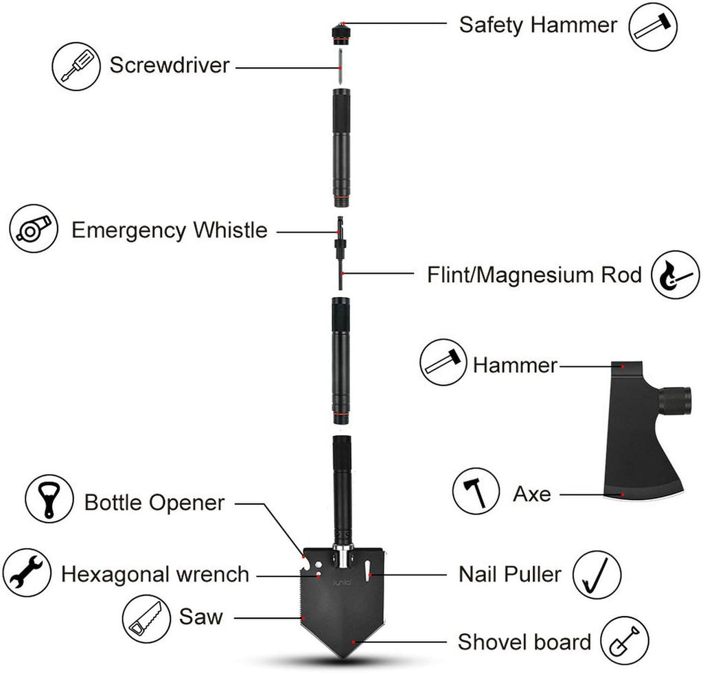 Folding Shovel and Camping Axe Tool Kit with Carrying Bag F412044