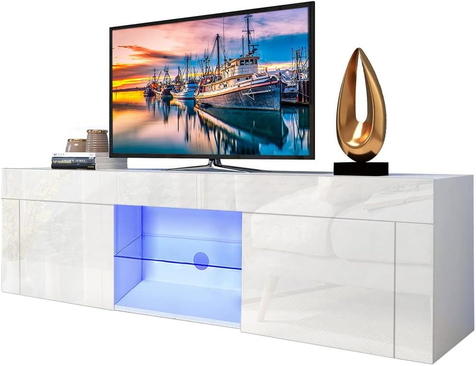 White High Gloss LED TV Stand with Storage Drawer M47889
