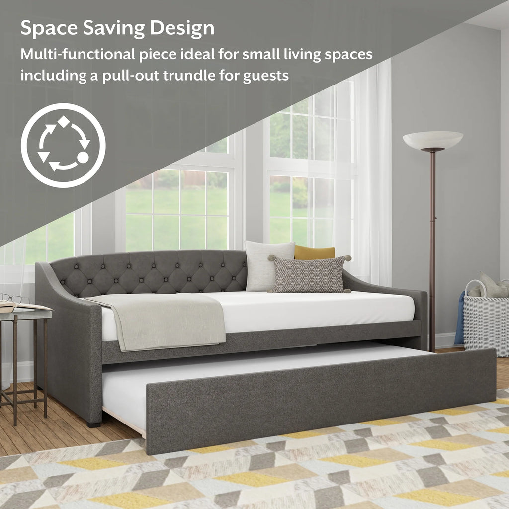 Charcoal Tufted Upholstered Twin Daybed with Trundle Z90589