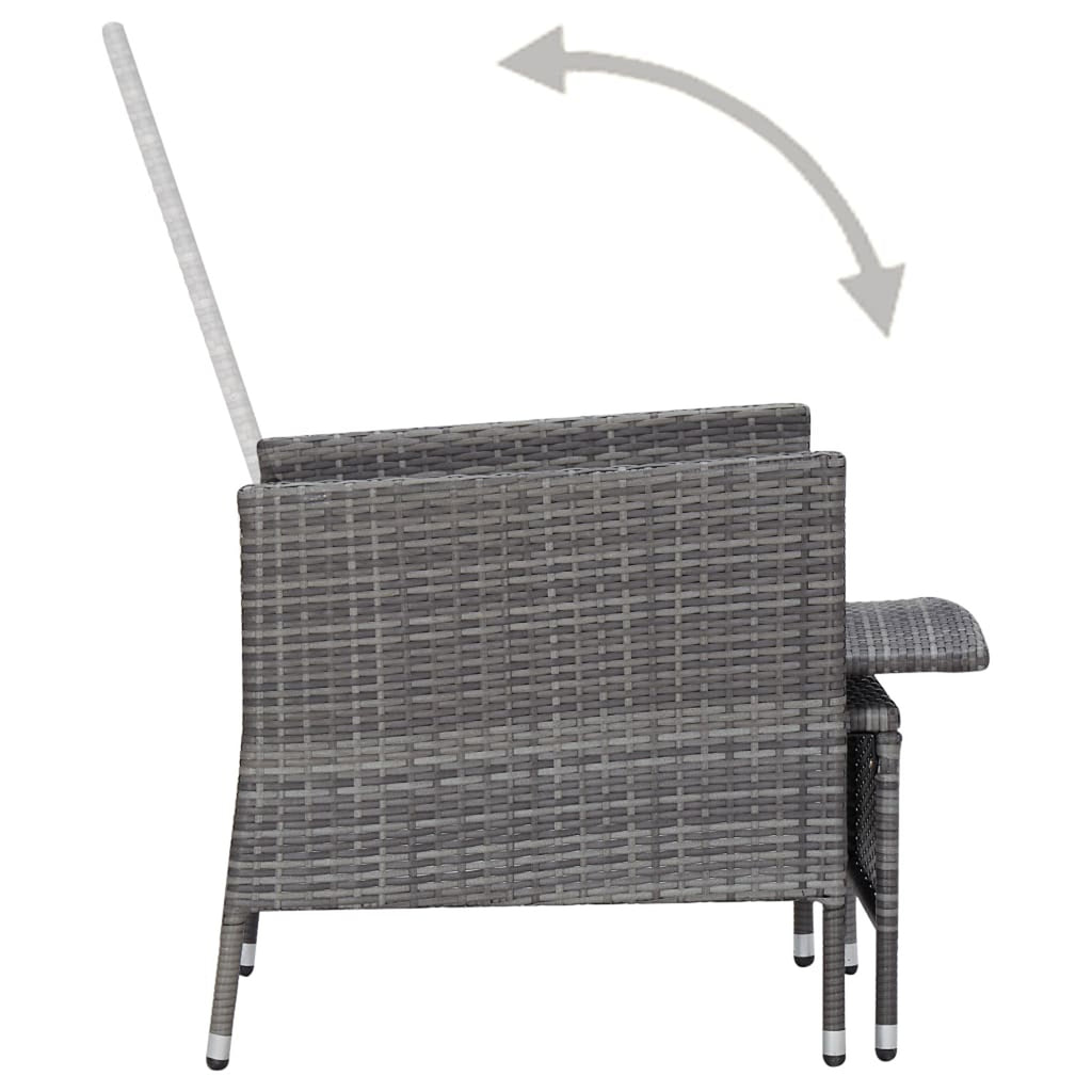 2 Piece Poly Rattan Gray Patio Lounge Set with Cushions Armchair Footrest Coffee Table L527