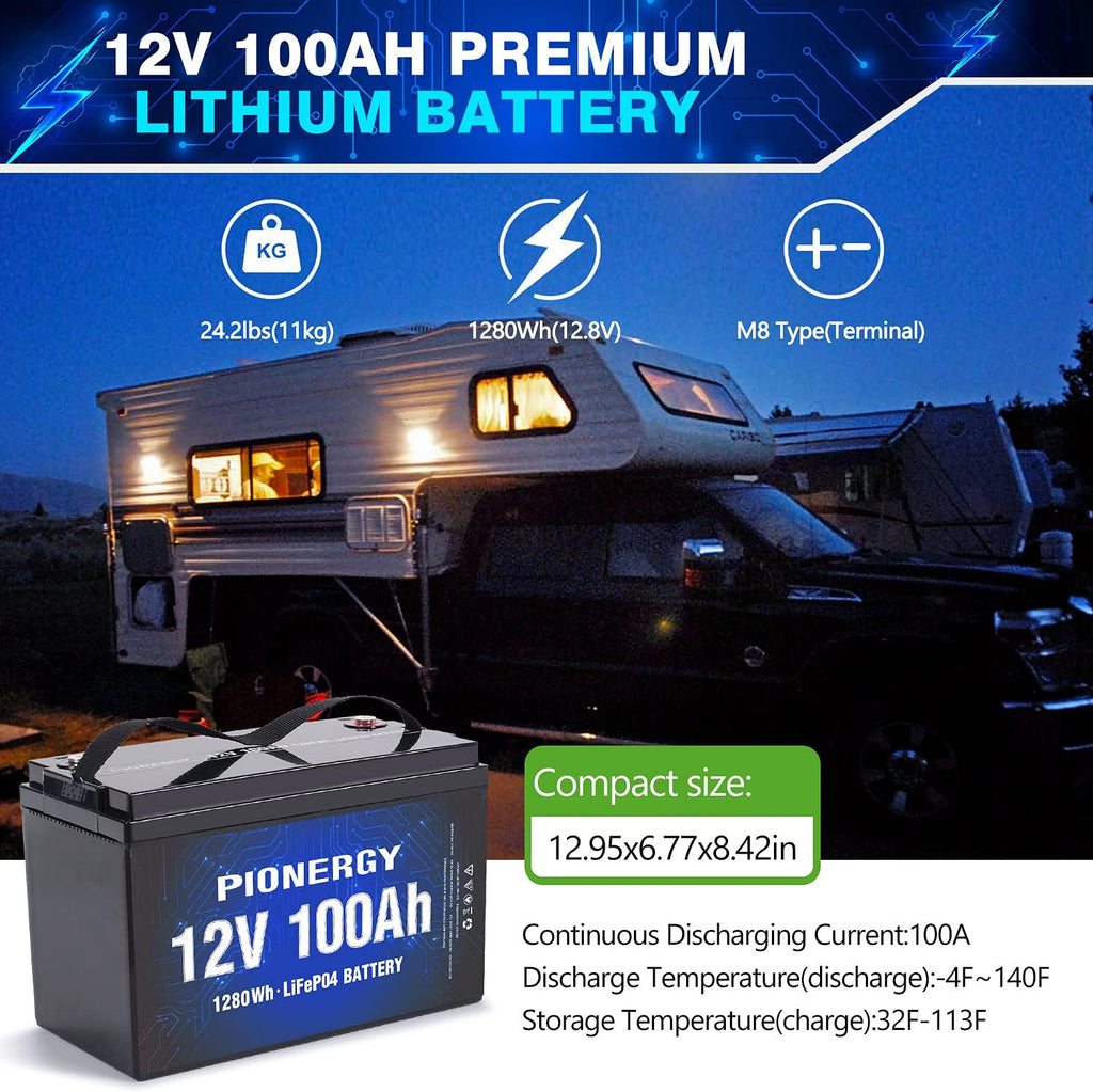 100 Ah 12V LiFePO4 Battery with 100A BMS 1280Wh B114