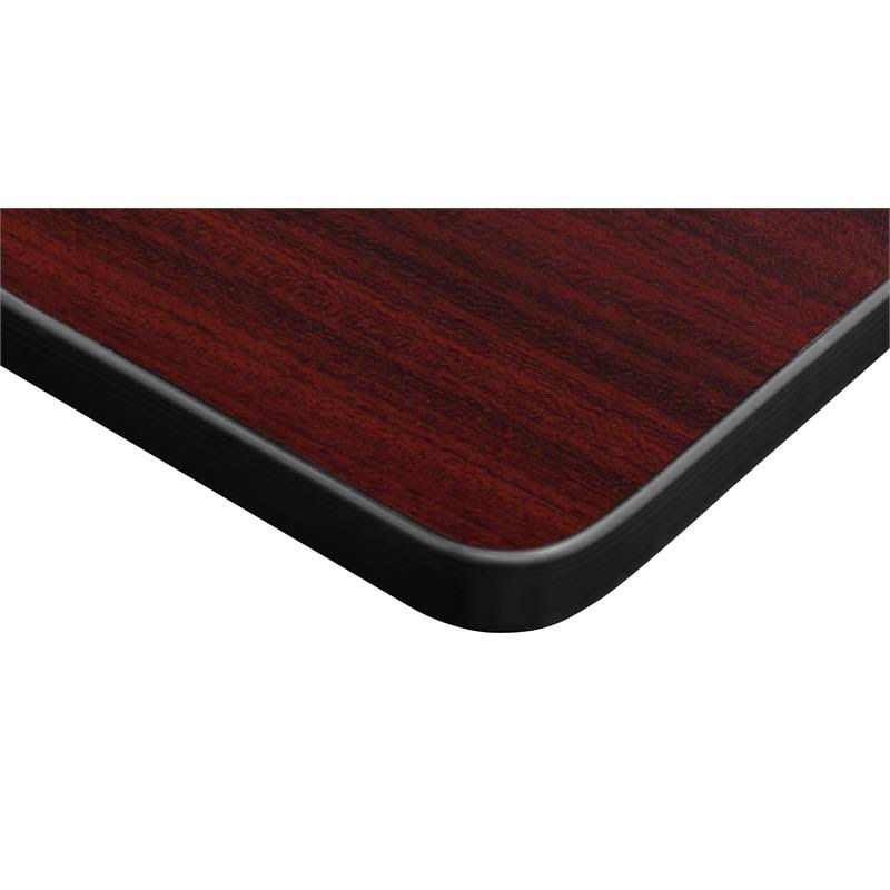 Mahogany Square Breakroom Table and 4 Black Restaurant Stack Chairs X102