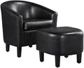 Black PU Leather Barrel Accent Chair with Ottoman Footrest Set S64071