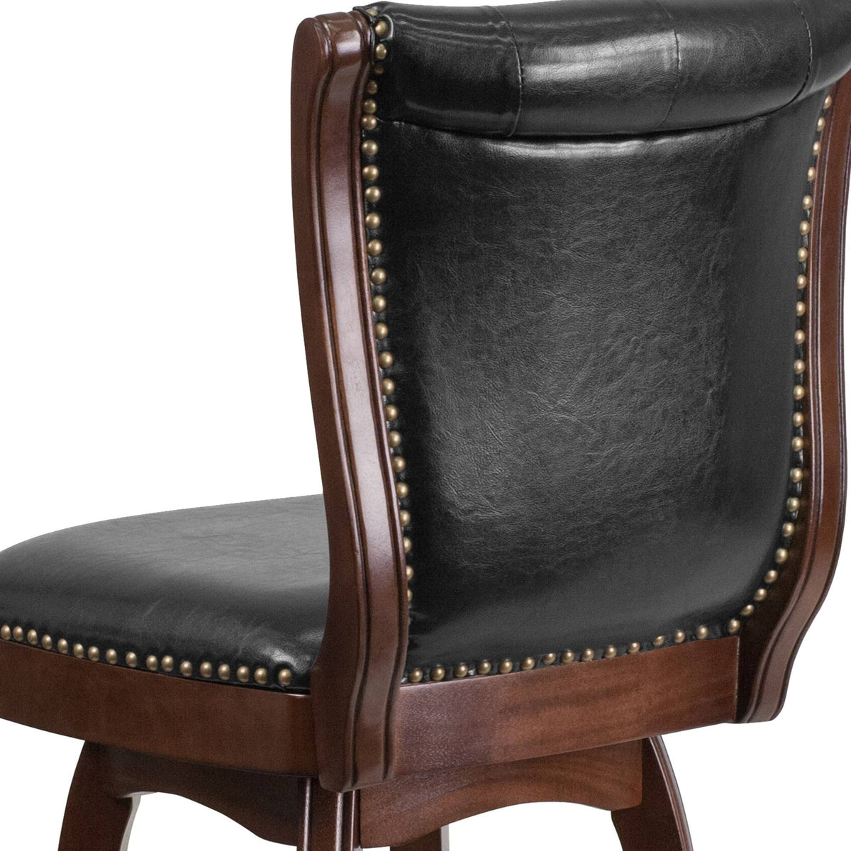 26 Inch Cappuccino Wood Counter Height Stool with Black Leather Swivel Seat O8760