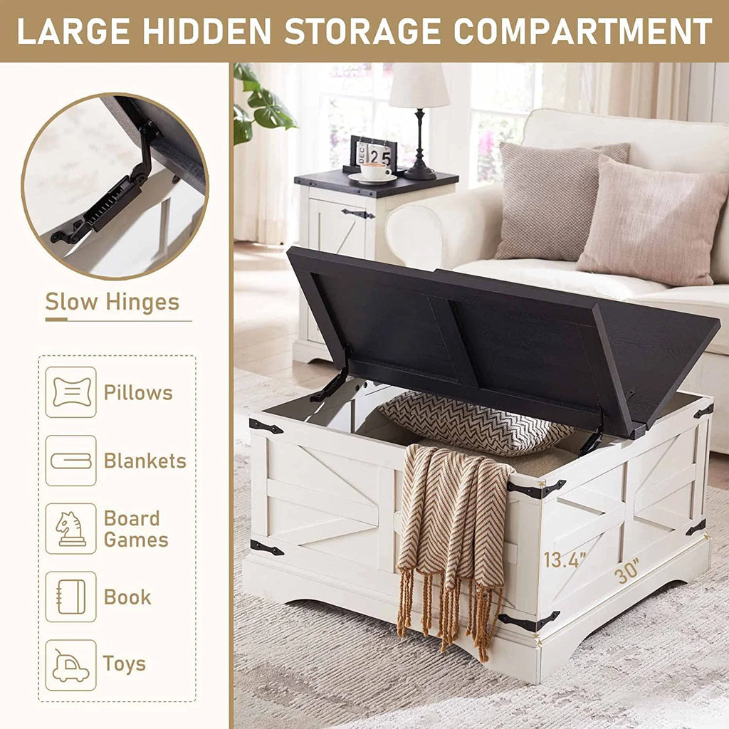 White Square Wood Lift Top Coffee Table with Storage G440624