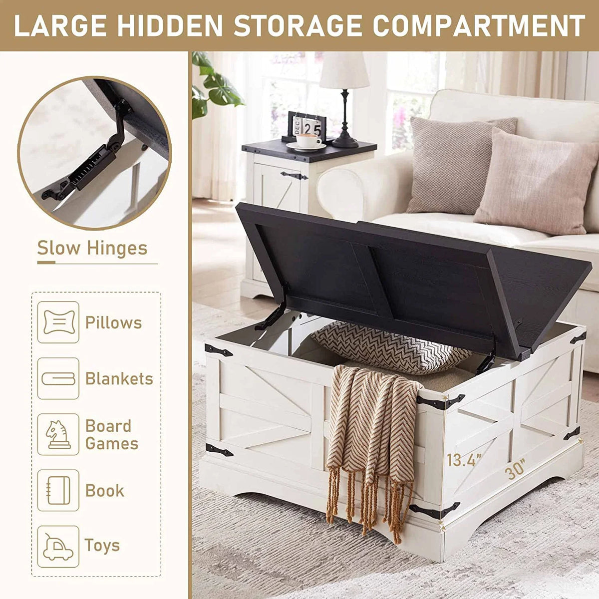 White Square Wood Lift Top Coffee Table with Storage G440624
