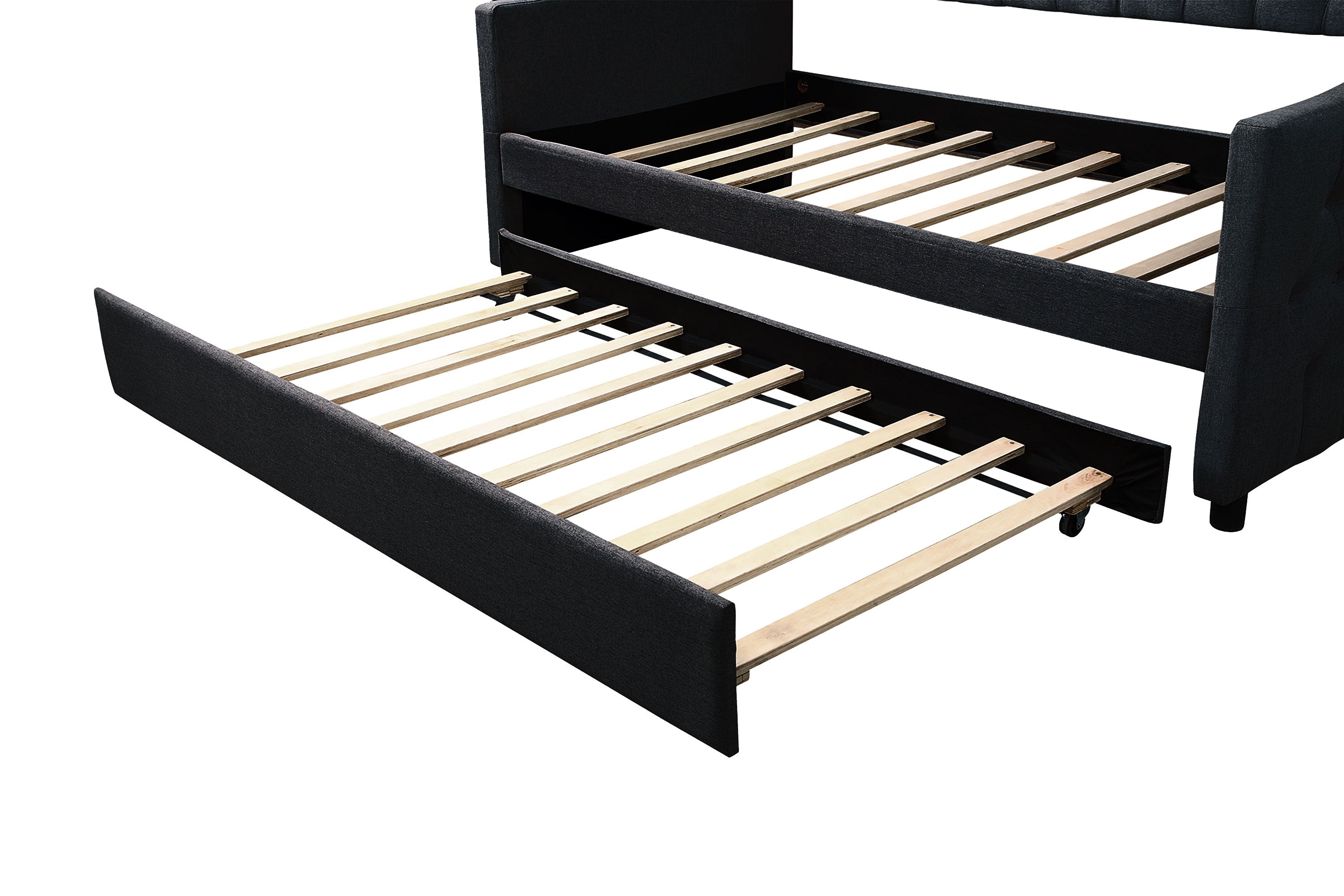 Dark Gray Wood Tufted Twin Size Daybed with Trundle D783