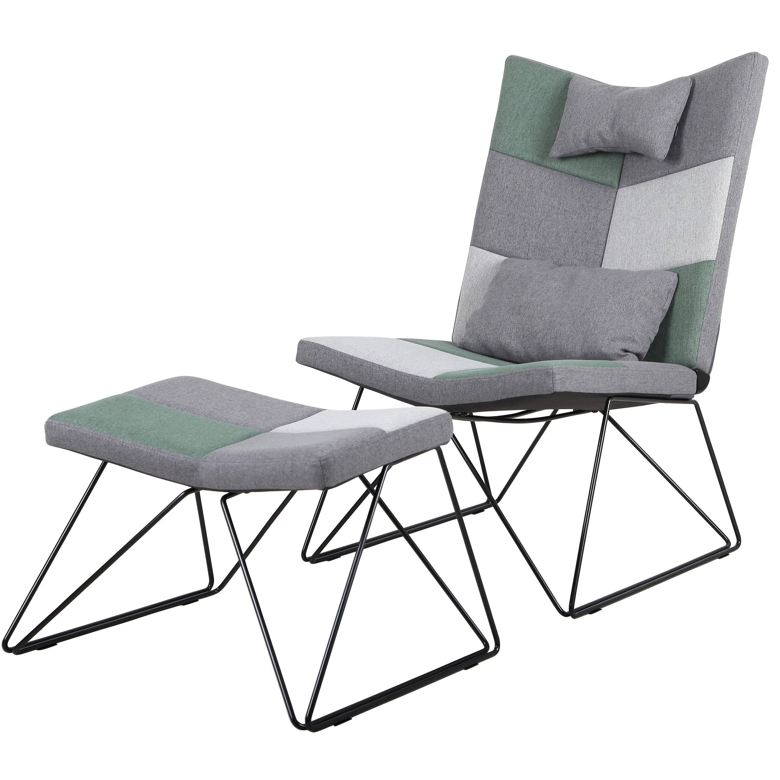 Padded Armless Accent Chair with Ottoman - Grey H6567