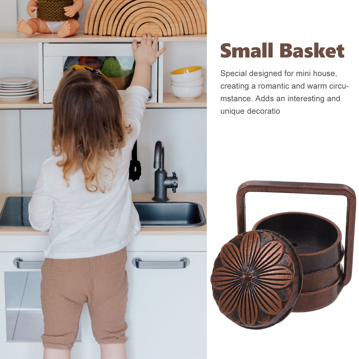 Miniature Metal Basket Doll House Decor U408