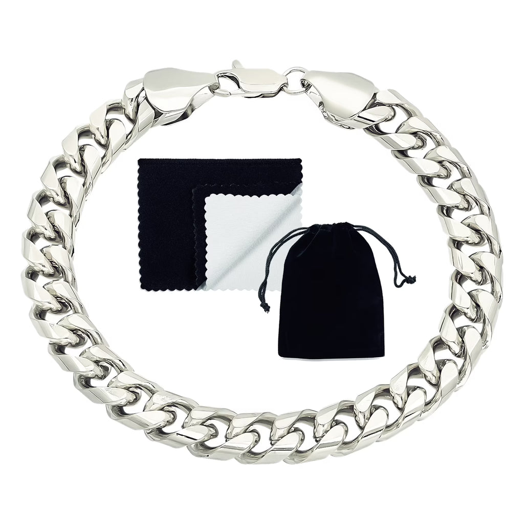 Rhodium Plated Flat Curb Chain Bracelet, 8 inches A648173