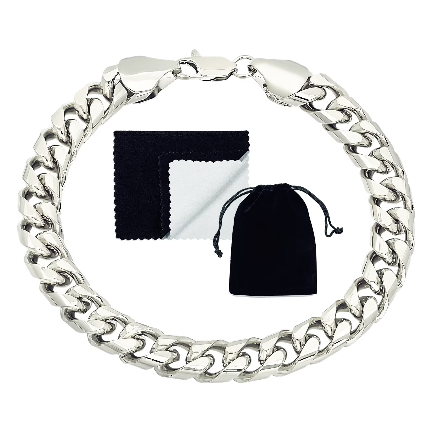 Rhodium Plated Flat Curb Chain Bracelet, 8 inches A648173