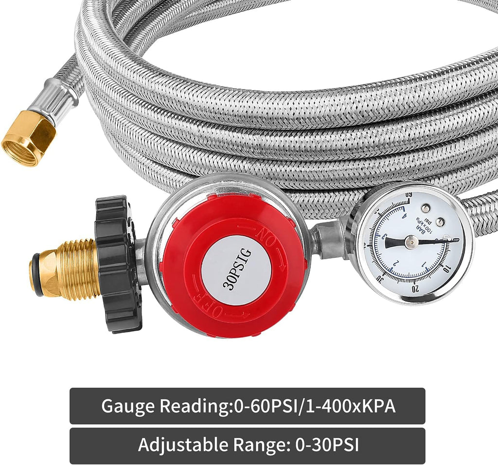 12 Foot High Pressure Adjustable Propane Regulator 0-30 PSI with Gauge W5970
