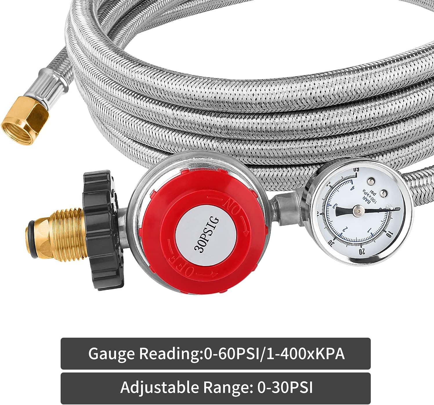 12 Foot High Pressure Adjustable Propane Regulator 0-30 PSI with Gauge W5970