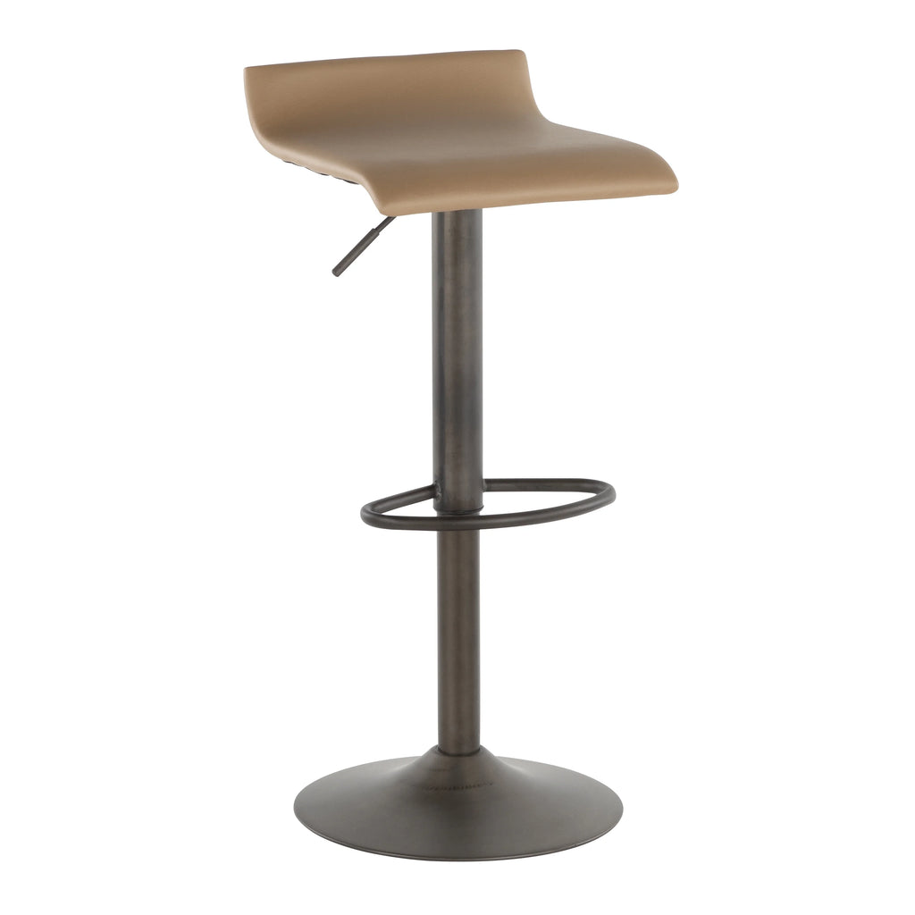 Industrial Barstool in Antique Metal and Camel Faux Leather, Set of 2 C873