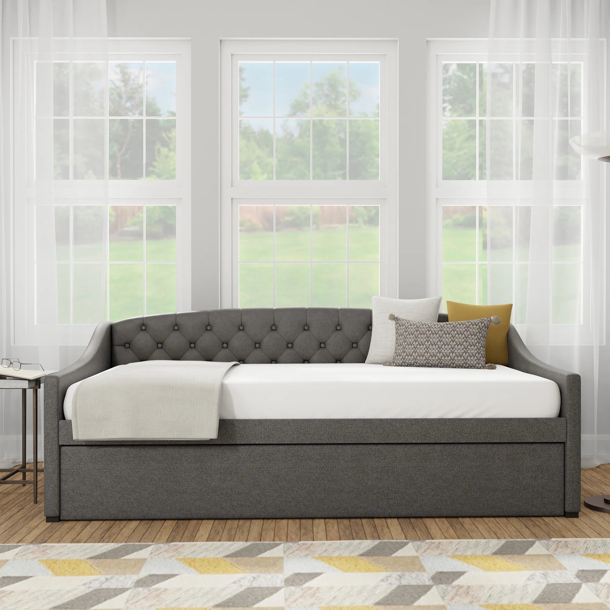 Charcoal Tufted Upholstered Twin Daybed with Trundle Z90589