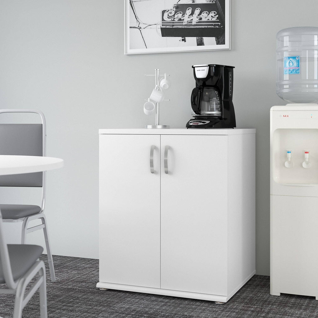 White Floor Storage Cabinet with Doors and Shelves R80519
