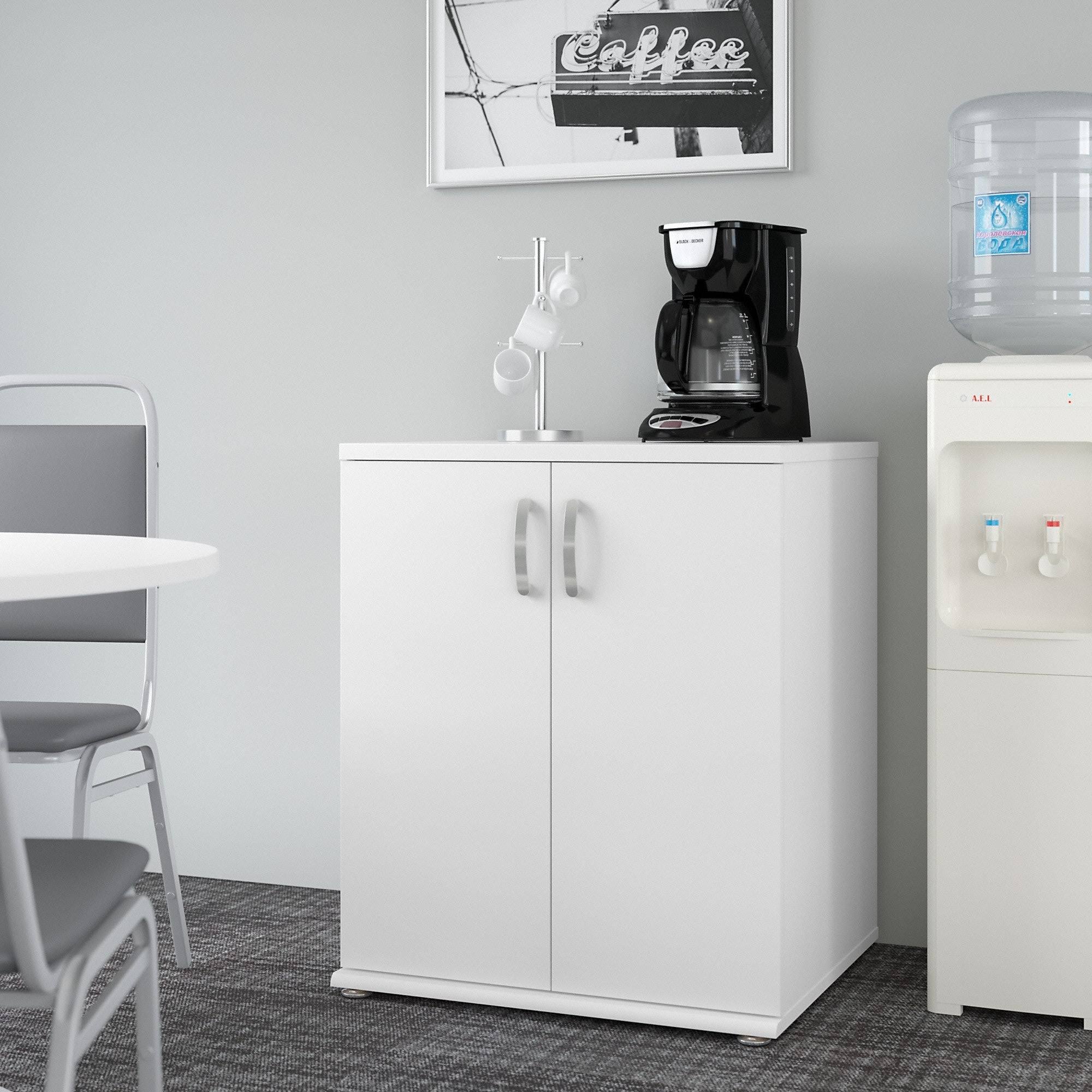 White Floor Storage Cabinet with Doors and Shelves R80519