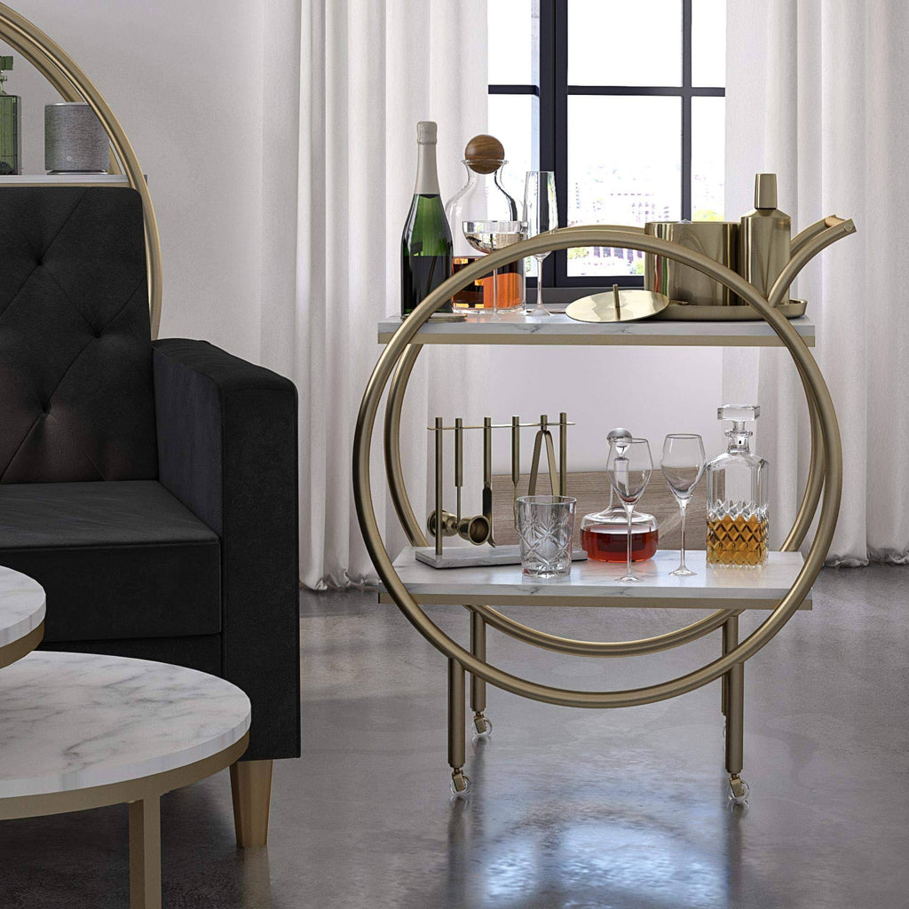 White Marble Round Bar Cart M7658