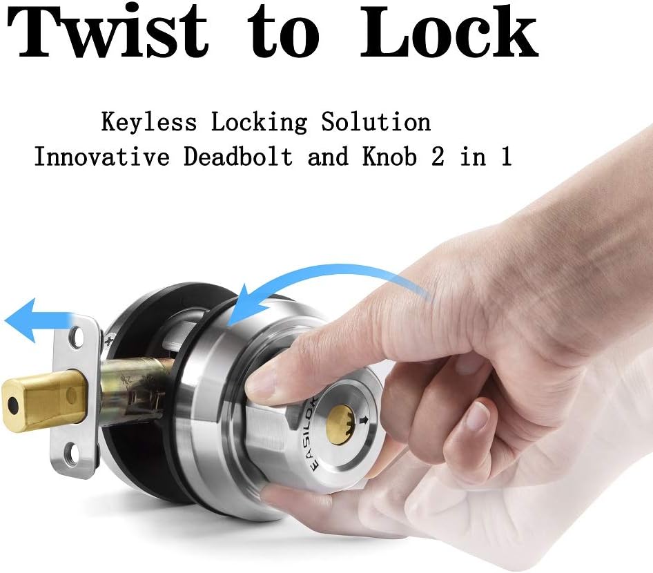 Twist to Lock Deadbolt, 304 Stainless Steel Front Door Lock with Door Knob U30948