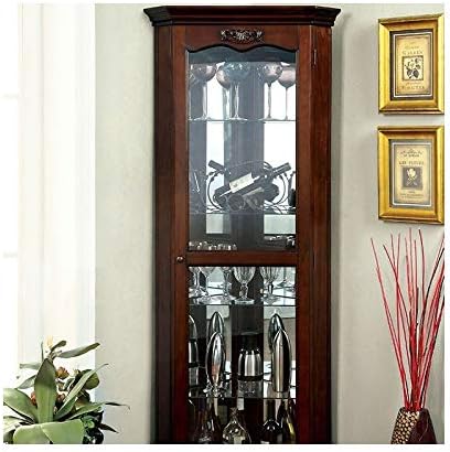 Corner Glass Door Curio Cabinet with 5 Tier Tempered Glass Shelves, Walnut K245