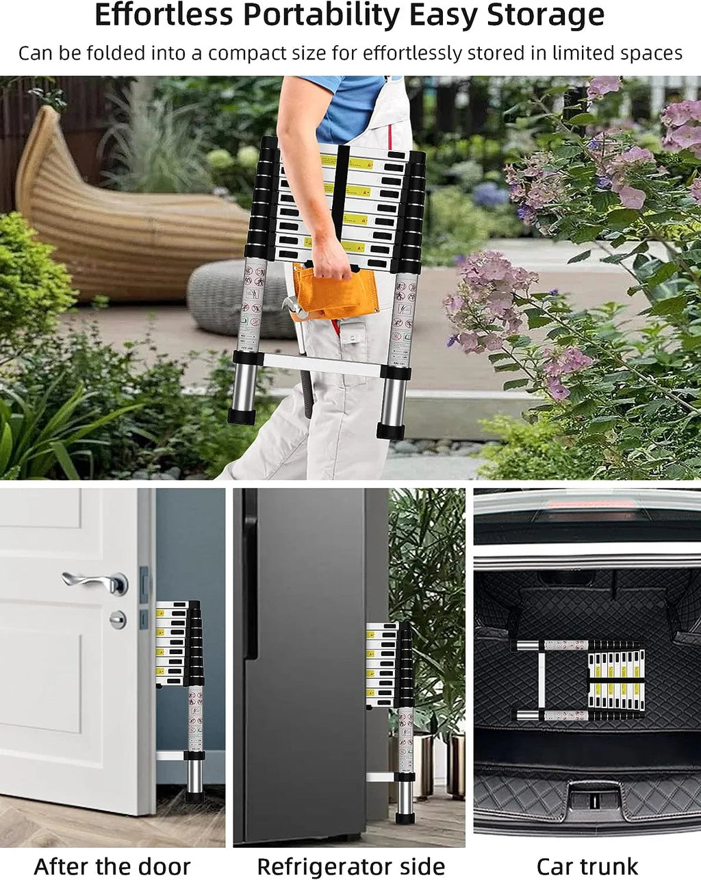 Telescoping Ladder, 12.5 FT Aluminum, 330 lbs Load Capacity K288609