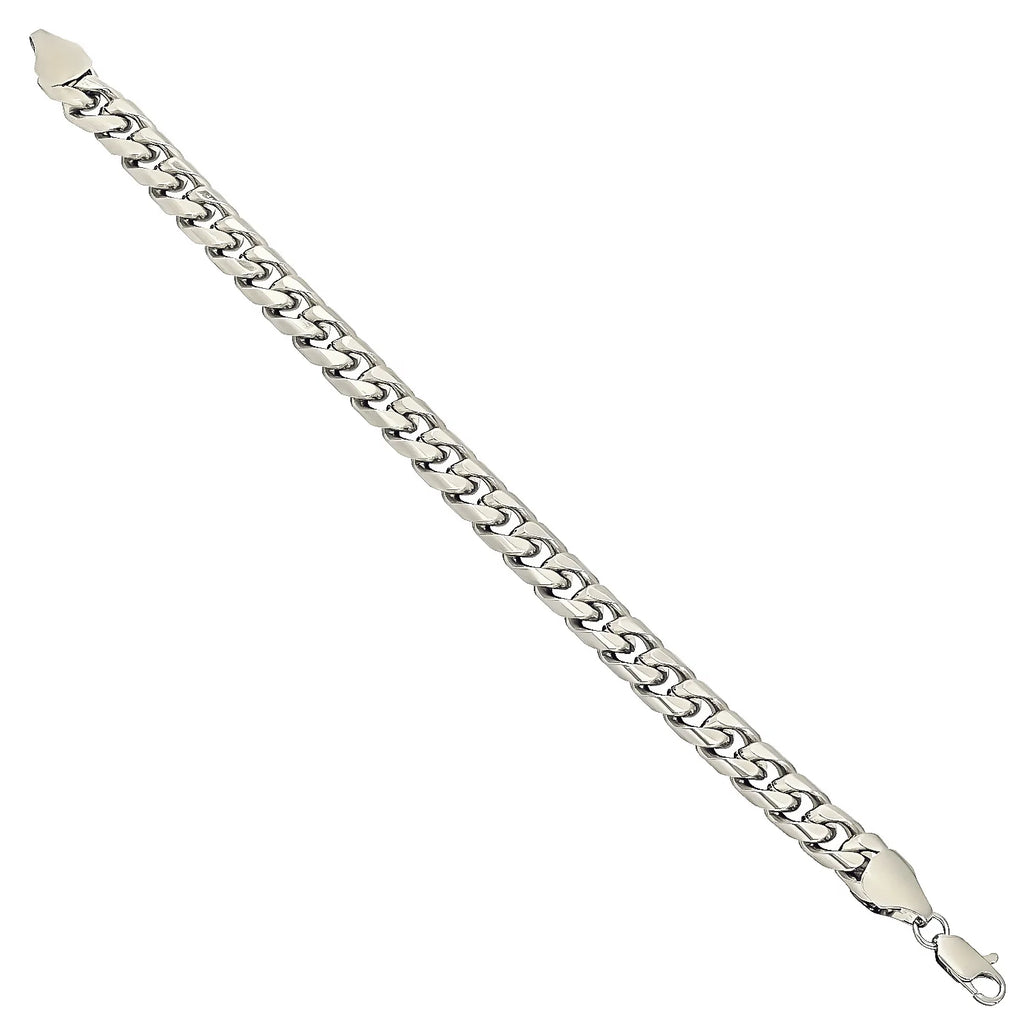 Rhodium Plated Flat Curb Chain Bracelet, 8 inches A648173
