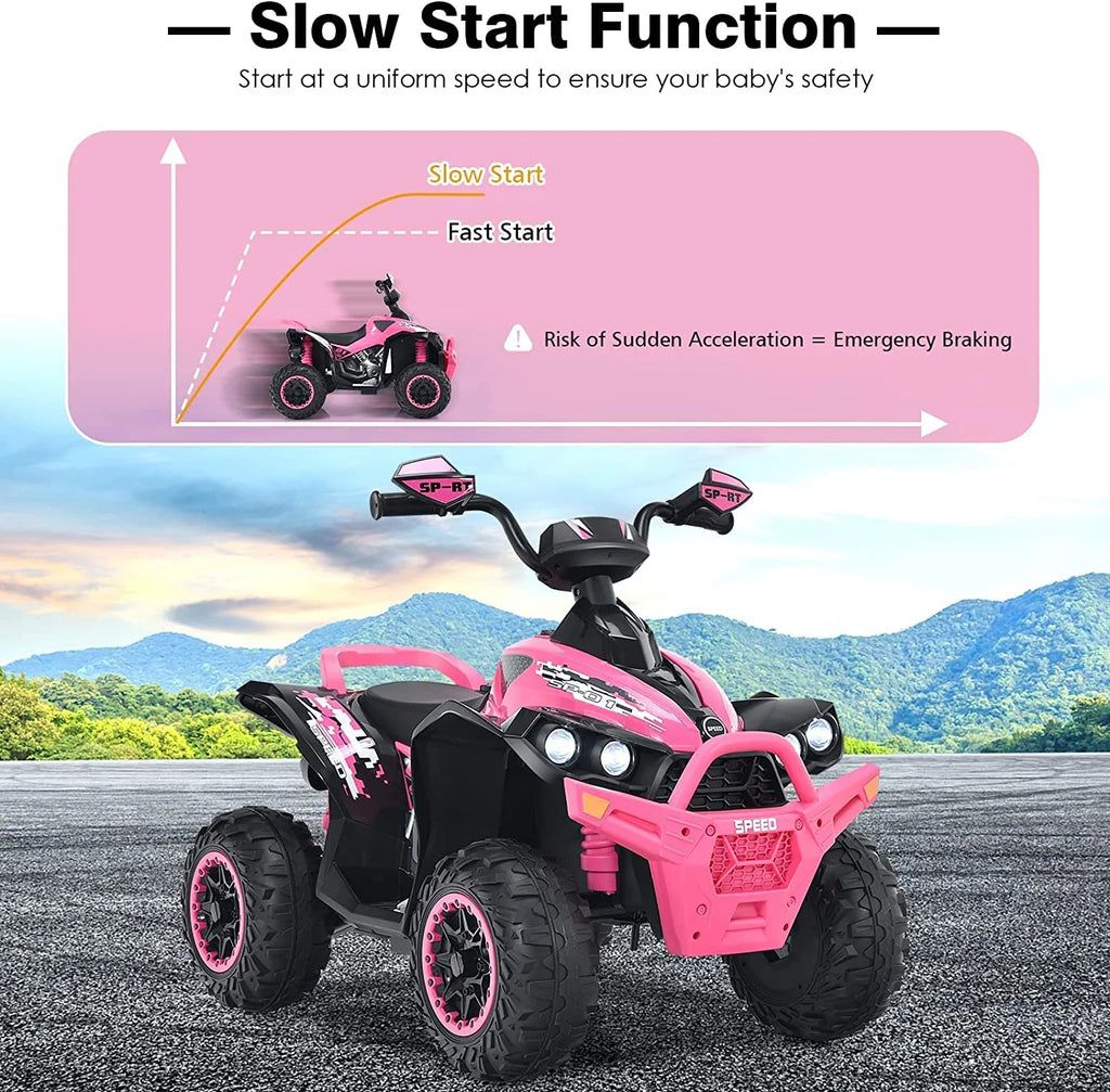 12V 4 Wheeler Quad Toy Ride On ATV with LED Lights (Coral) A7644