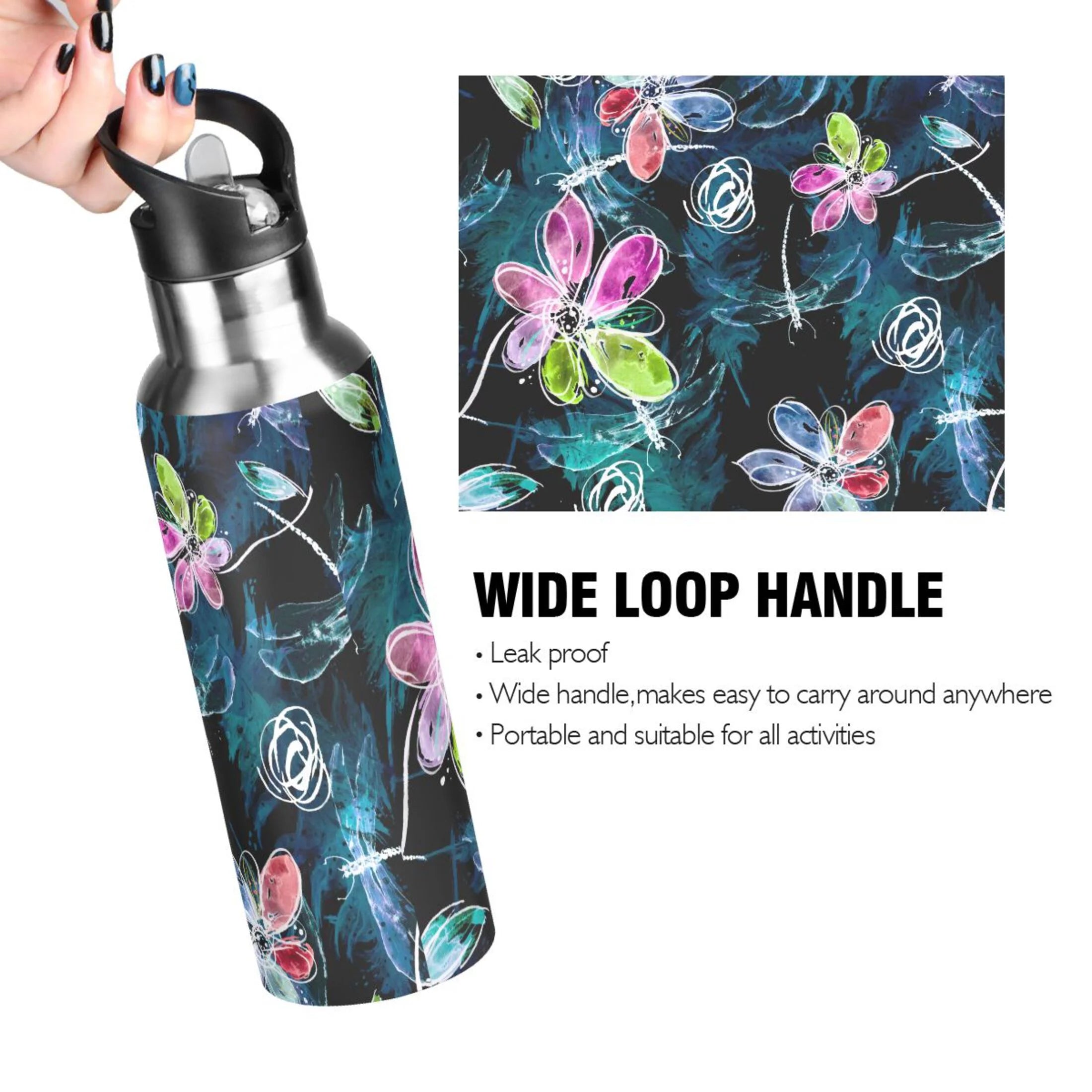 Stainless Steel Insulated Thermos Vacuum Flask Water Bottle with Straw Lid C125