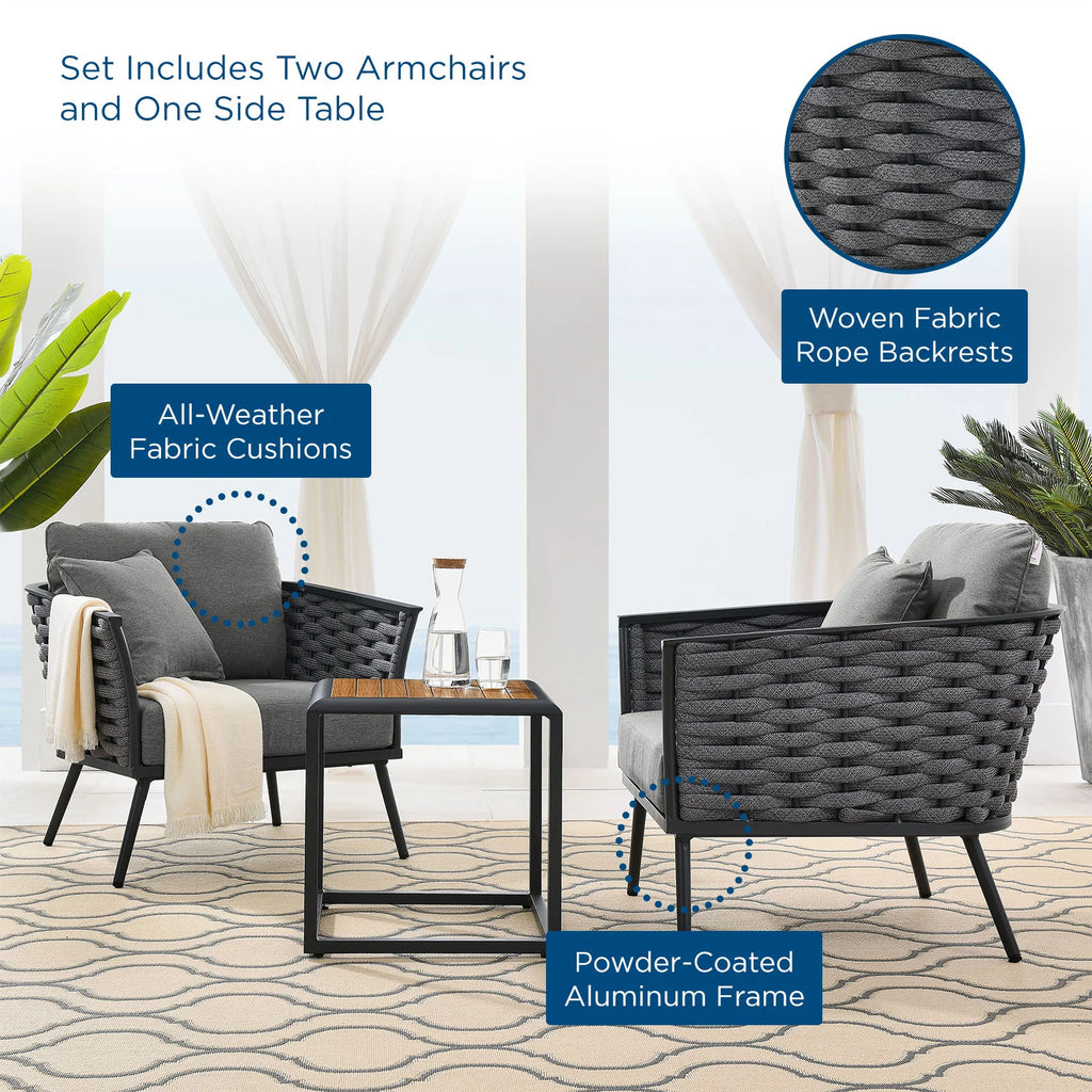 3 Piece Outdoor Aluminum Sectional Sofa Set in Gray Charcoal L703666