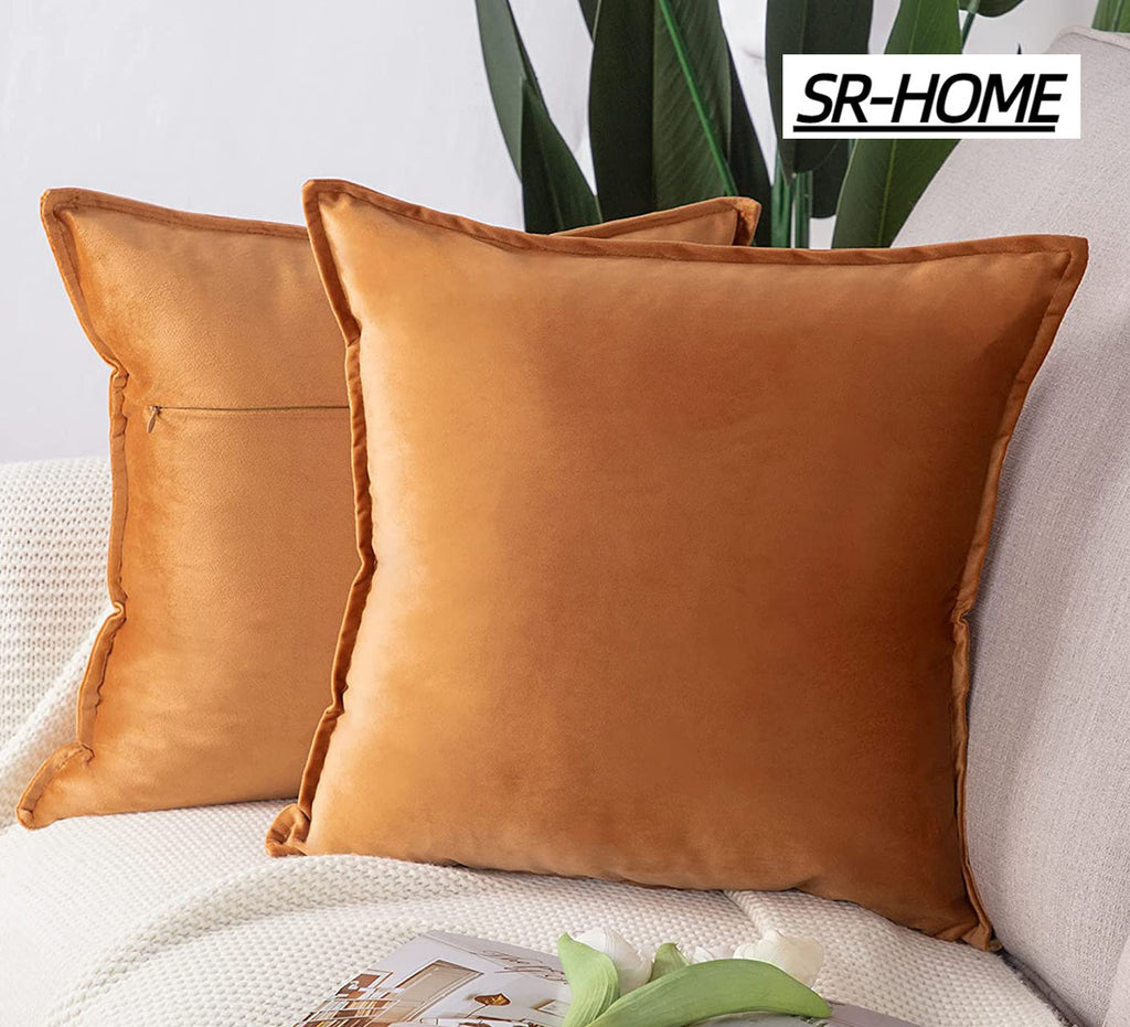 Set of 2 Velvet Decorative Throw Pillow Covers Square with Fringe Cushion Case U7514