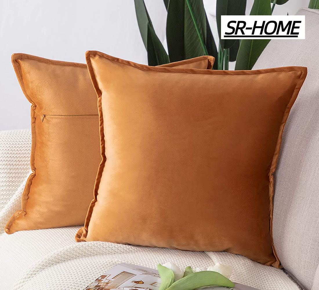 Set of 2 Velvet Decorative Throw Pillow Covers Square with Fringe Cushion Case U7514