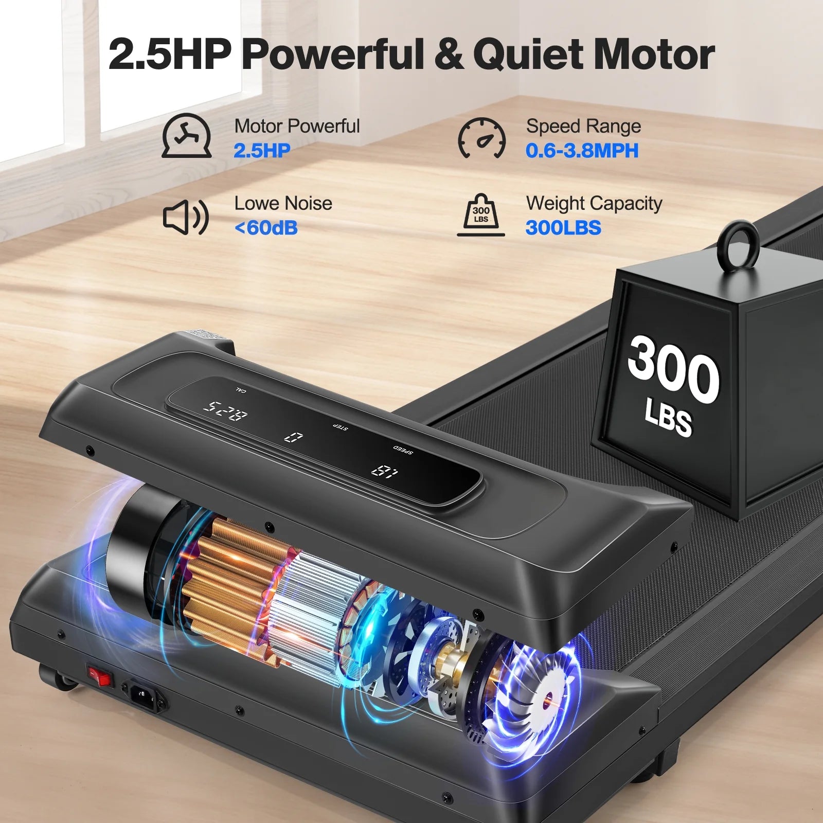 2.5HP Electric Walking Pad Treadmill with LED Display Y6830