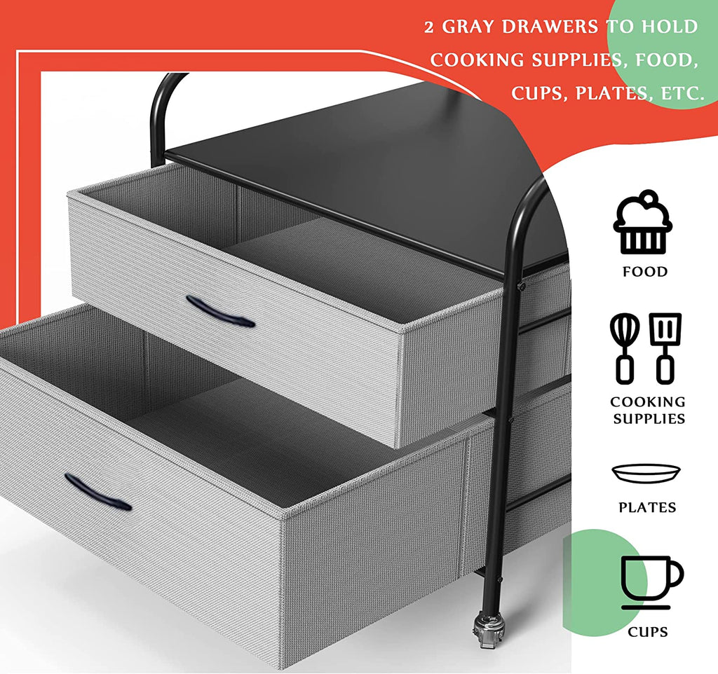 Fridge Stand with Storage, 2 Drawer, Metal Frame, 4 Swivel Wheels F38537