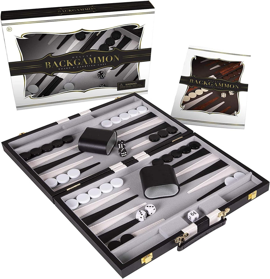 Black Large 18 Inch Leather Backgammon Set, Pack of 2 A619359