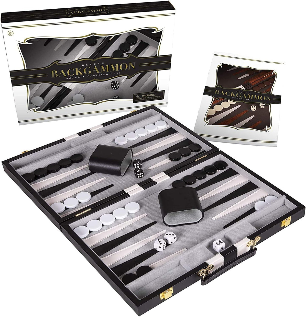 Black Large 18 Inch Leather Backgammon Set, Pack of 2 A619359