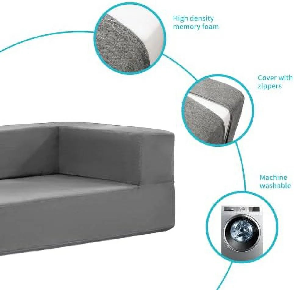 Velvet Convertible Floor Sofa Bed with 3 Ottomans Memory Foam Pull Out Couch Q81441