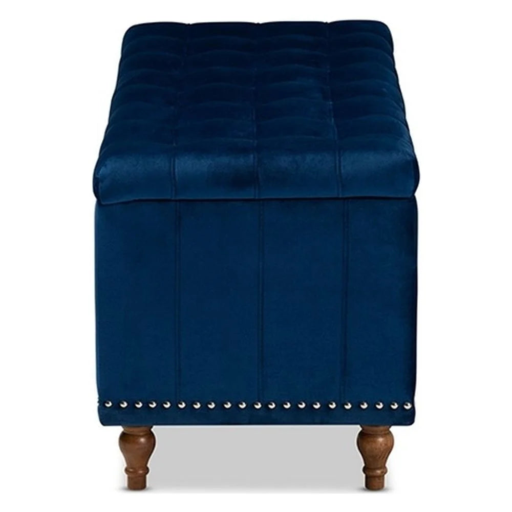Navy Blue Velvet Button-Tufted Storage Ottoman Bench P3625