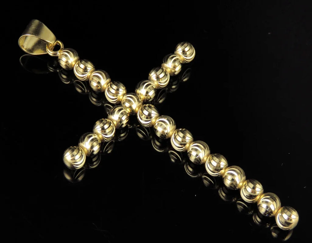 10K Yellow Gold Beaded Cross Pendant Charm B4634