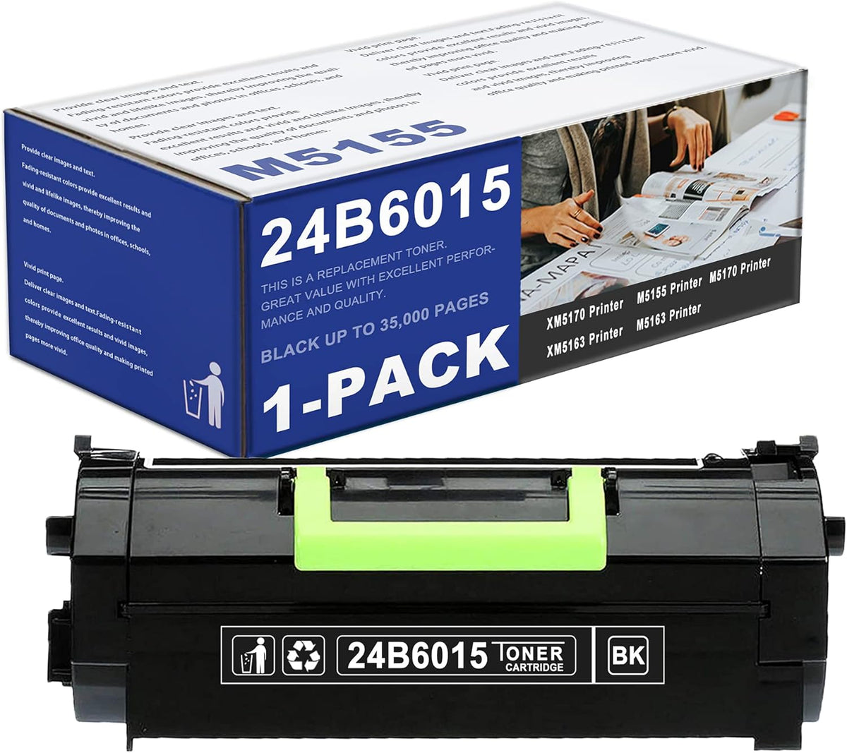 1 Pack Black High Yield Toner Cartridge Replacement for Lexmark M5163 M5170 XM5170 XM5163 Printer L71672