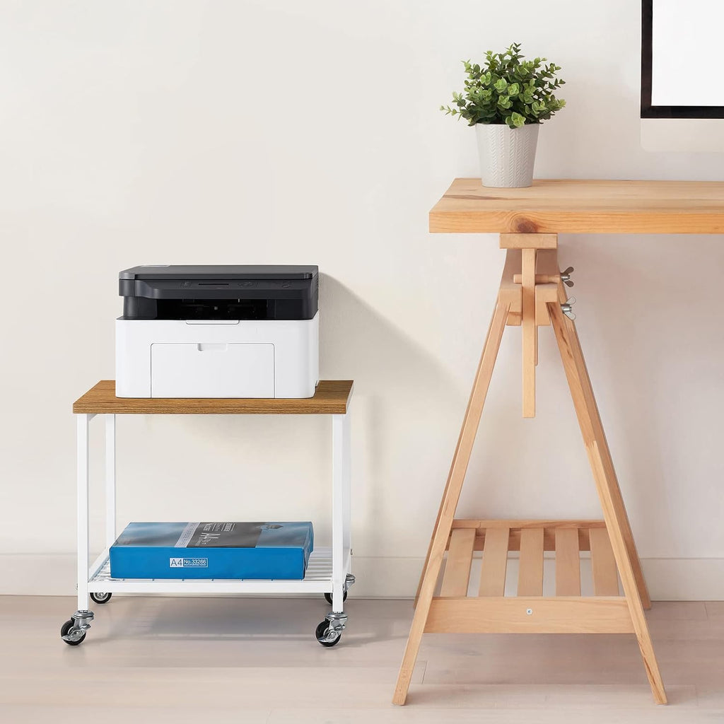Rustic Brown and Black 2 Tier Printer Stand with Lockable Casters K127