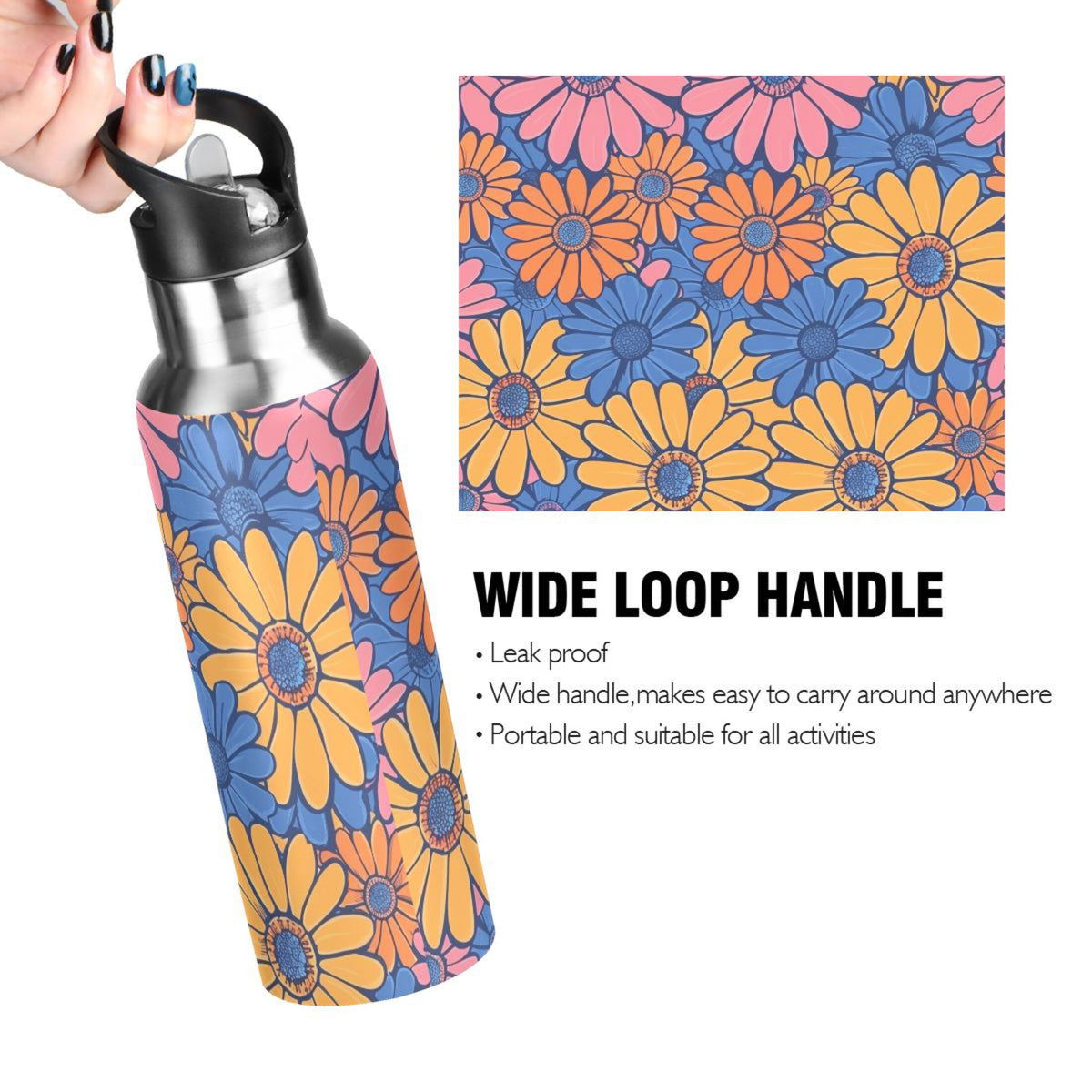 Blue and Pink Insulated Stainless Steel Water Bottle with Straw Lid, 20 oz O24847