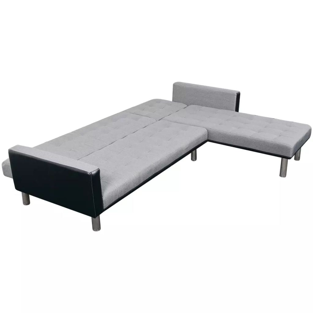 L-shaped Sofa Bed Fabric Black and Gray W4718