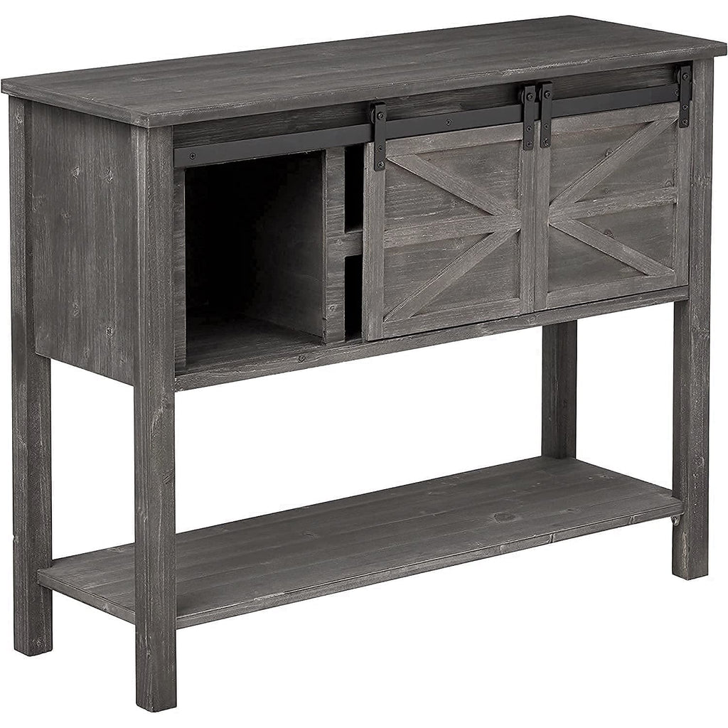 Antique Farmhouse Console Table with Sliding Barn Doors and Bottom Storage Shelf, Gray H5497