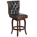 26 Inch Cappuccino Wood Counter Height Stool with Black Leather Swivel Seat O8760
